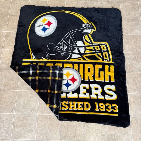 Pittsburgh Steelers Plush Fleece Throw Blanket Double Sided 54” X 49” - Picture 1 of 12